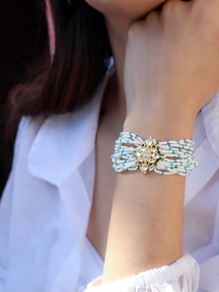 Eshmeet Blue Kundan Bracelet-Turquoise