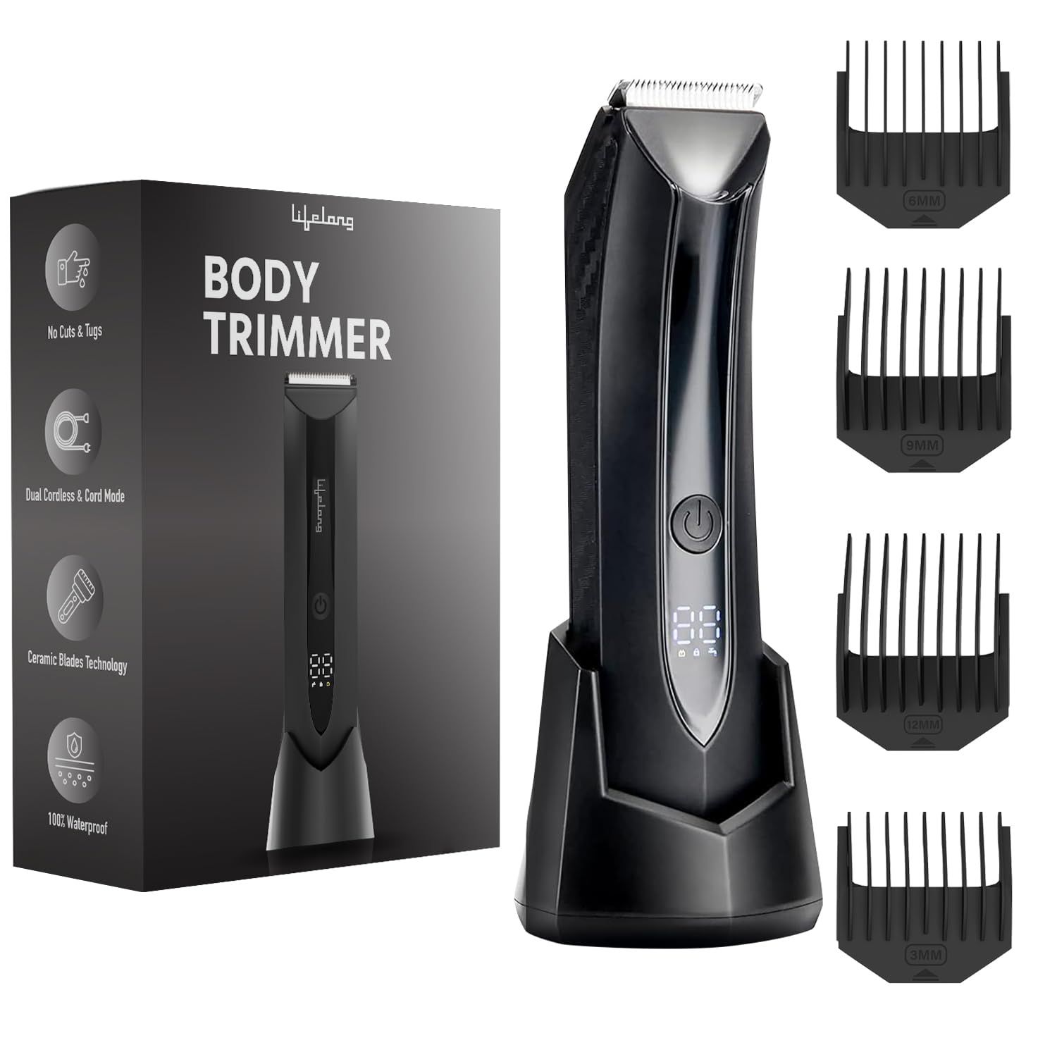 Lifelong Full Body Trimmer for Men All in One | Skin Safe Body Groomer, Private Parts & Ball Trimmer for Men |Waterproof Electric Shaver| Grooming Kit with Dock, 100Min Runtime, 4Combs, Ceramic Blade Lifelong Full Body Trimmer for Men All in One | Skin S