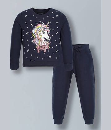 PLUM TREE Pack of 1 Girls Cotton Sweatshirt With Joggers ( Blue )
