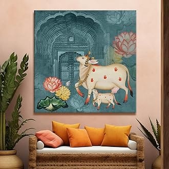fabsouk Large Wall Painting for Living Room Decor Big Canvas Art Indian Ethnic Traditional Wall Art Large Size For Living Room, Bedroom, Office decor & Gifting (Ethnic Madhubani, 18x18, Framed)