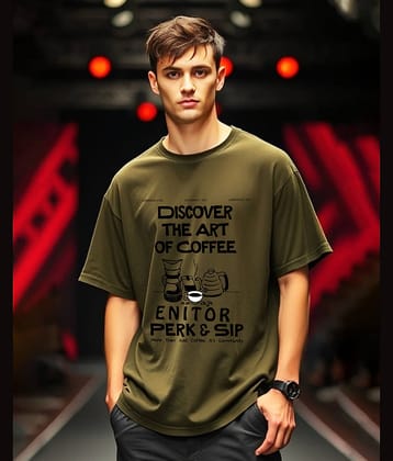 ENITOR Men Cotton Blend Oversized Fit Printed T-Shirt ( Green )