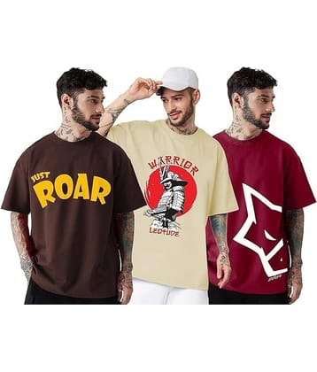 Leotude Pack of 3 Cotton Blend Oversized Fit Men's T-Shirt ( Brown )