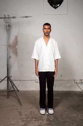 Tencel White Camp Collar Shirt-XS
