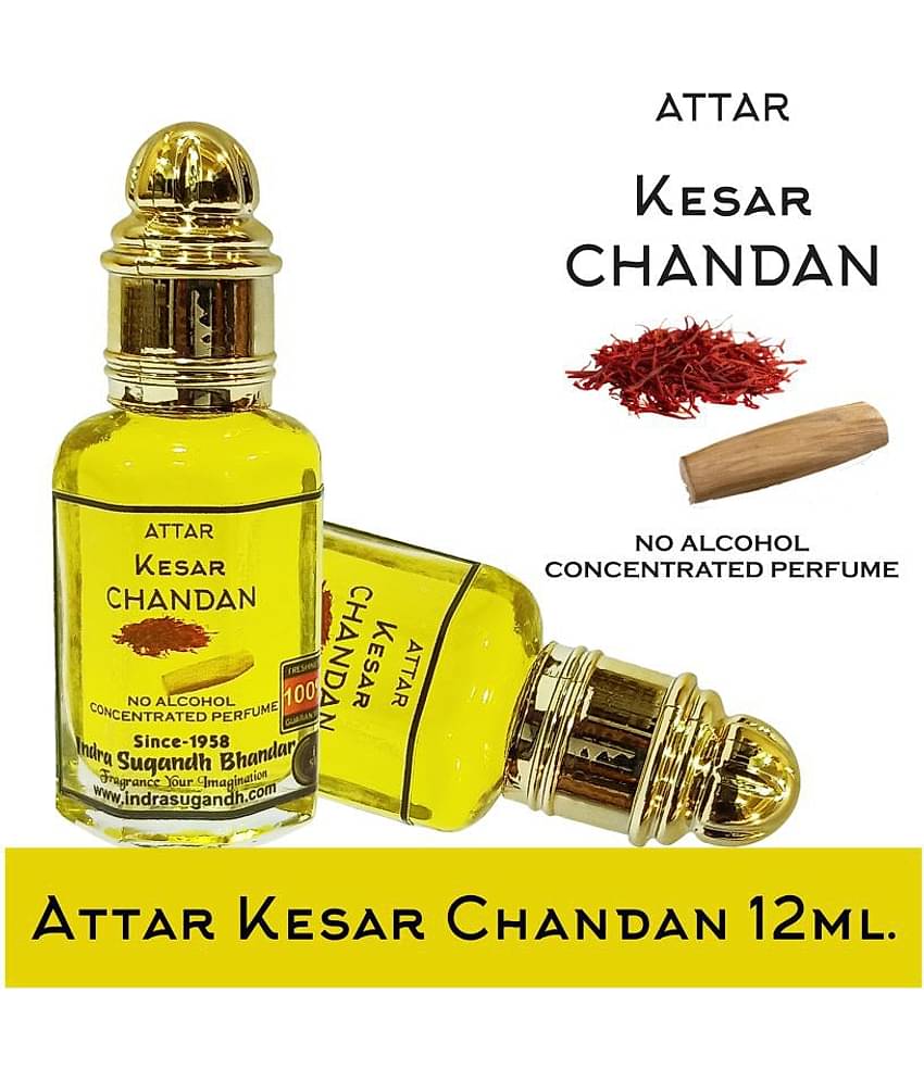 INDRA SUGANDH BHANDAR - Natural Kesar Chandan Transparent Attar For Men & Women 12ml Pack Of 1