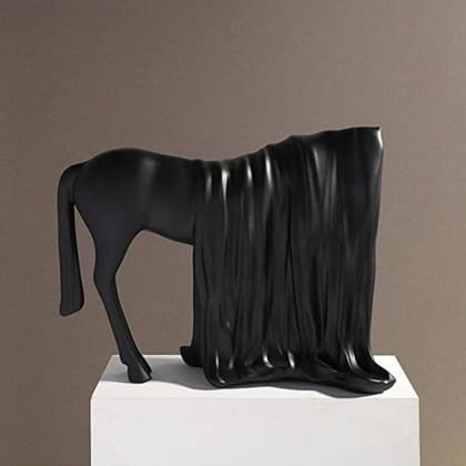 Horse with Half covered Face-Black / Polyresin | Matt Finish / H: 12  | L: 14 | W : 4.5 (Inch)