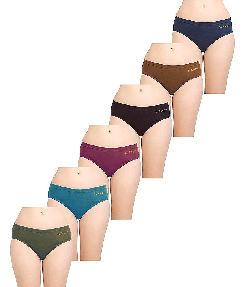 Sleazy - Cotton Solid Multi Color Women's Briefs ( Pack of 6 )