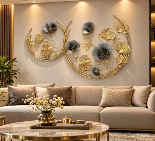 Wall Art, Gold & Silver Leaf Design, 117 x 66 cm