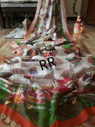 AWESOME LINEN COTTON PRINTED SAREE - 1899
