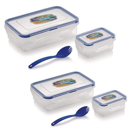 Ski Lock & Seal Lunch Box Rectangular Shape 800 Ml And 550 Ml Combo Lunch Box Set With Small Containers (Transparent)