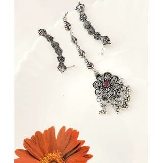Oxidized silver plated pink stone maangtika Earcuff Combo (set pack of 1)