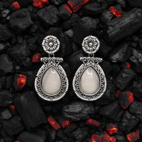 Elegant Oxidized Silver Drop Earrings  Nature-Inspired Statement Piece