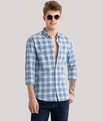 IQIVLI Cotton Blend Regular Fit Checks Full Sleeves Men's Casual Shirt - Light Blue ( Pack of 1 )