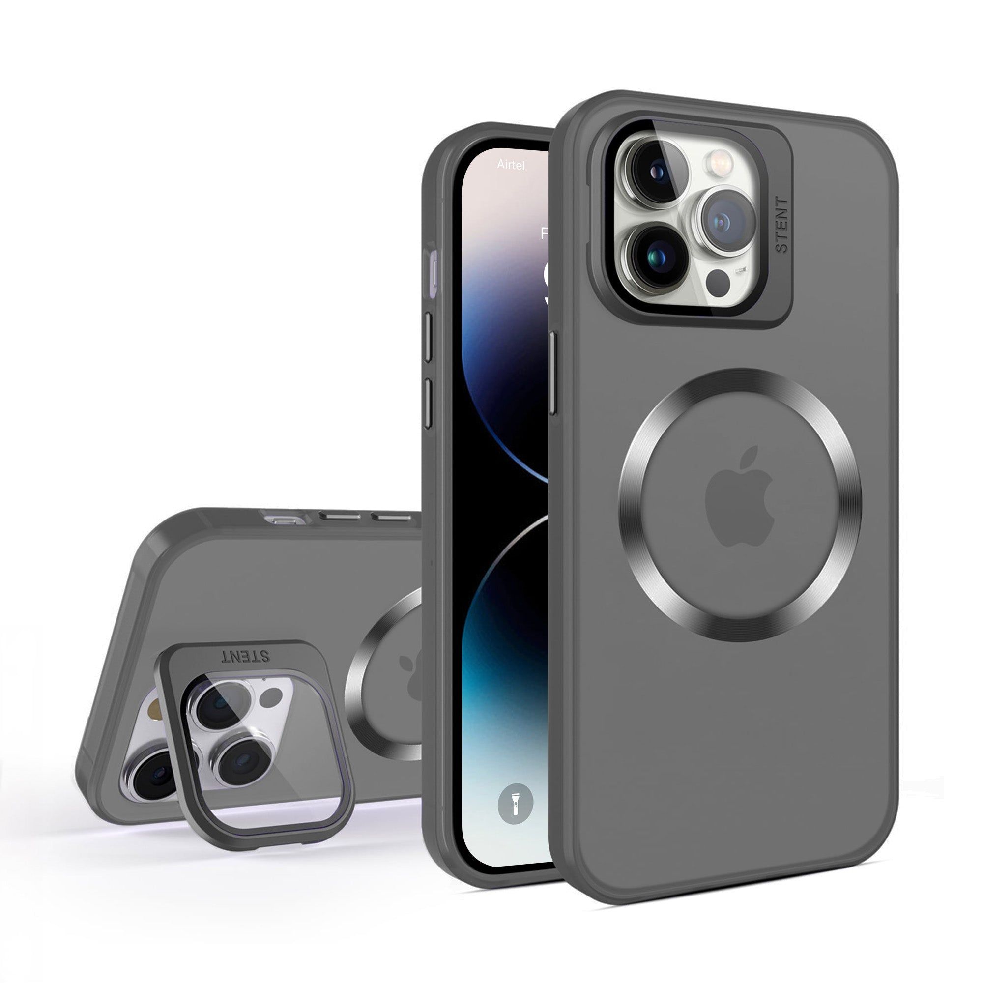 Vaku® Apple iPhone 14 Pro Max Rime Frosted Magnetic Magpro Translucent Camera Protector Case with Built-in Stash Stand Back Cover