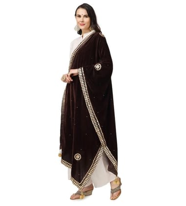 Women's Velvet Gotta Patti Dupatta (Brown)-PID46946