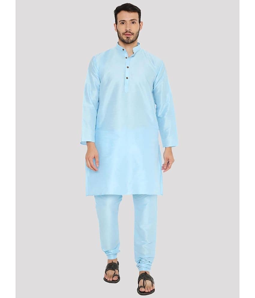 Maharaja - Blue Raw Silk Regular Fit Men's Kurta Pyjama Set ( Pack of 1 )