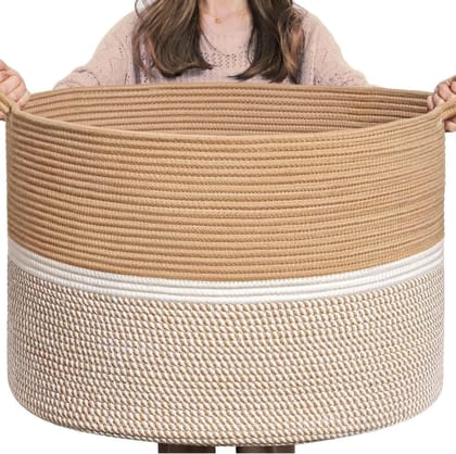 Generic Cotton Dori 16x14 Inch Storage Basket For Clothes With Out Lid (Beige-Beige-White)-PID66387 Generic Cotton Dori 16x14 Inch Storage Basket For Clothes With Out Lid (Beige-Beige-White)-PID66387