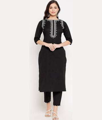 Royal Export Cotton Embroidered Kurti With Pants Women's Stitched Salwar Suit - Black ( Pack of 1 )
