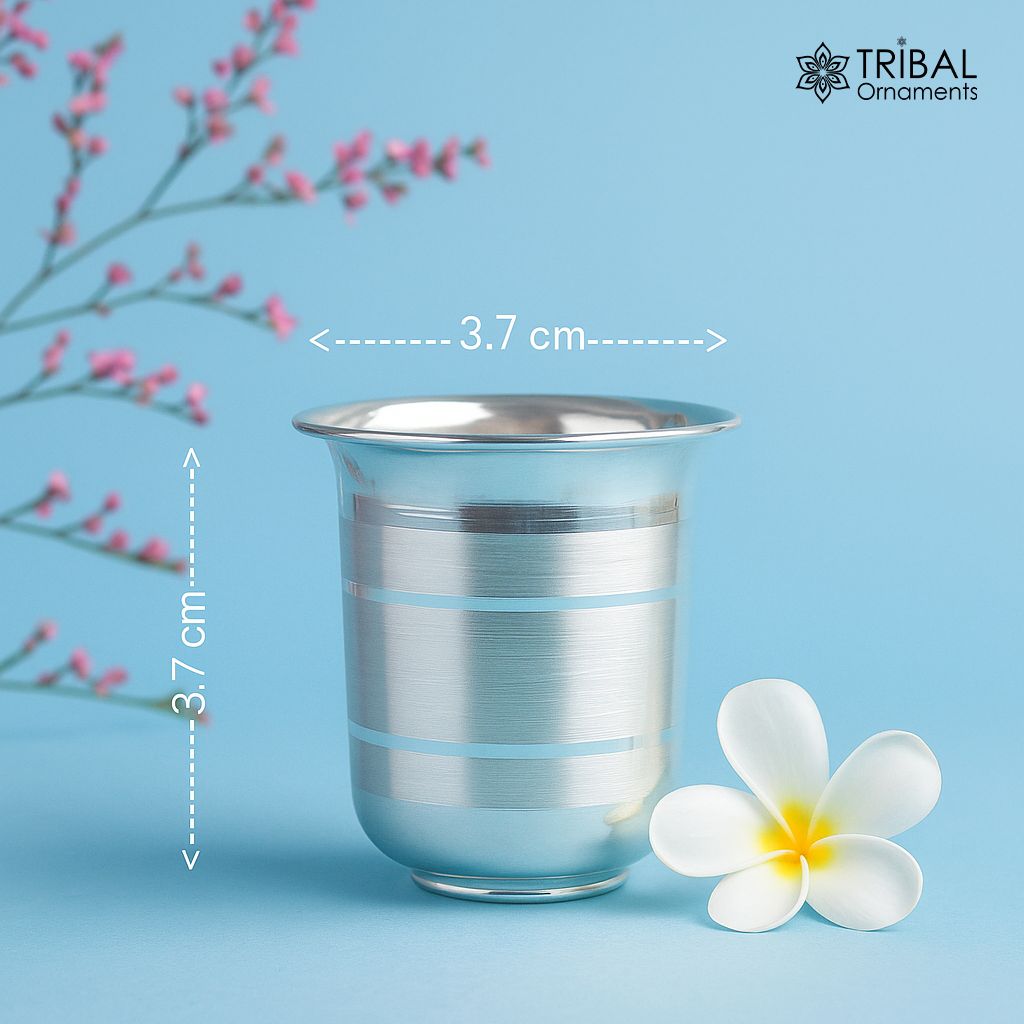 Solid silver handmade water/milk Glass tumbler, silver flask, baby kids silver cup utensils for stay healthy from bacteria sv218