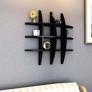 Onlinecrafts Wooden Wall Shelf Wooden Wall Shelf (Number Of Shelves - 12, Black)