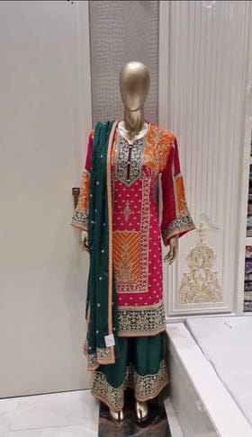 Designer Party Wear Look Top Plazzo & Dupatta Set