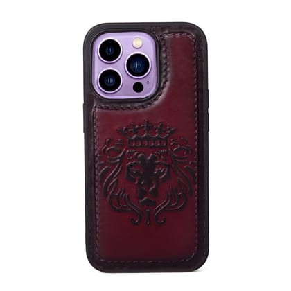 Wine Leather Lion Embossed Mobile Cover by Brune & Bareskin-11