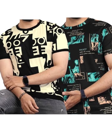 FABRIPPLE Polyester Regular Fit Printed Half Sleeves Men's Round T-Shirt - Multicolor ( Pack of 2 )