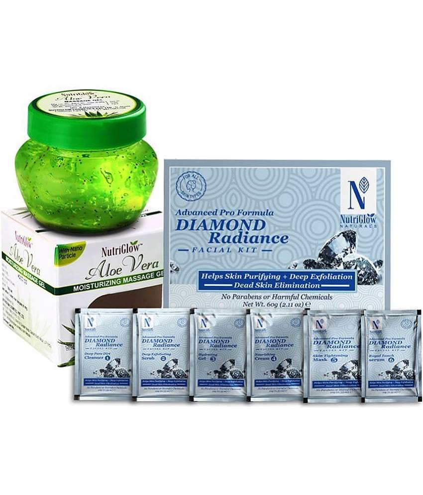 Nutriglow NATURAL'S Advanced Pro Formula Diamond Radiance Facial Kit 60gm + Aloevera Gel 100gm For All Skin Type (Pack of 2)