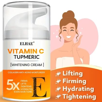 ELHAE Vitamin C Turmeric Whitening Cream � Anti-Aging Collagen Moisturizer for Brightening, Firming, and Hydrating Skin (50ml)