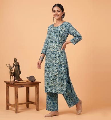 Handcrafted Batik Printed Cotton Kurta Palazzo Set