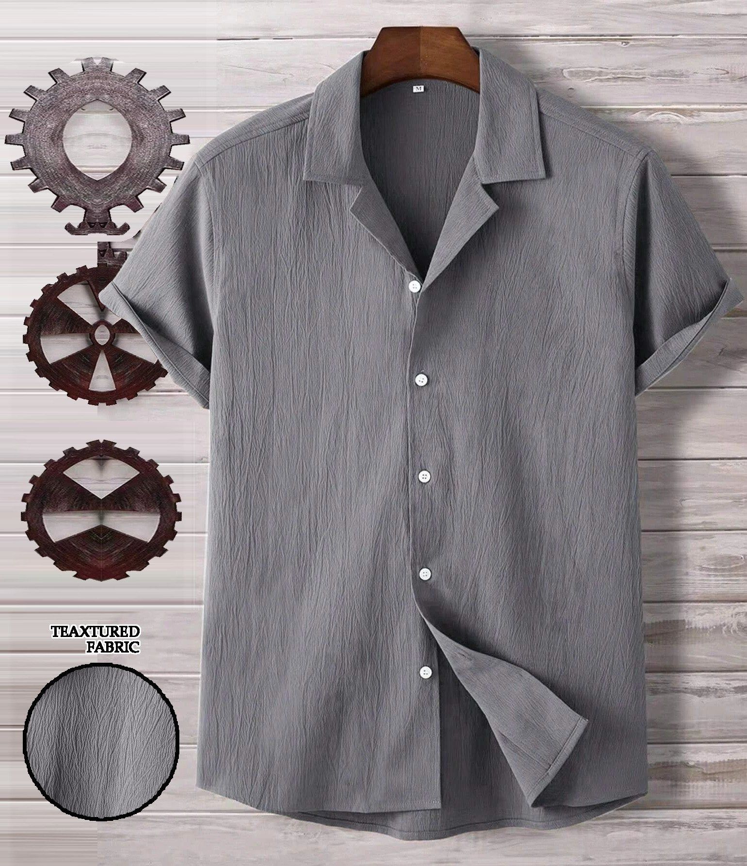 Urban Comfort: Men's Grey Seersucker Casual Shirt by GlamaStitch-S