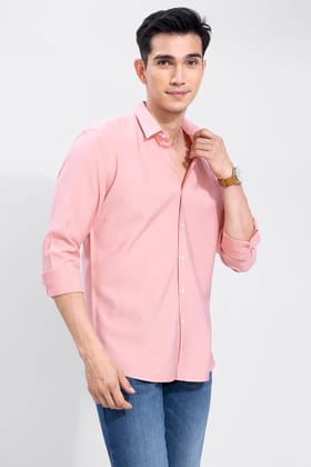 Blush Elegance: Casual Plain Peach Shirt for Special Occasions or Office by GlamaStitch-S
