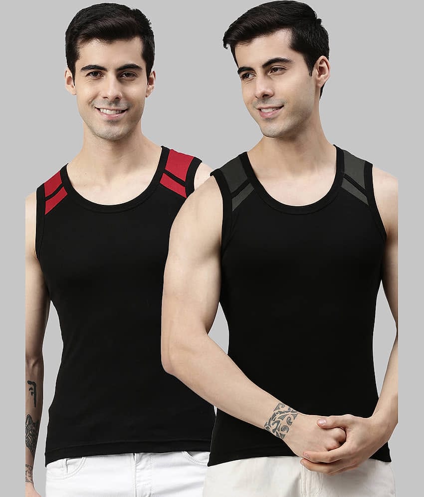 Pack of 2 Lux Cozi - Black Cotton Men's Vest