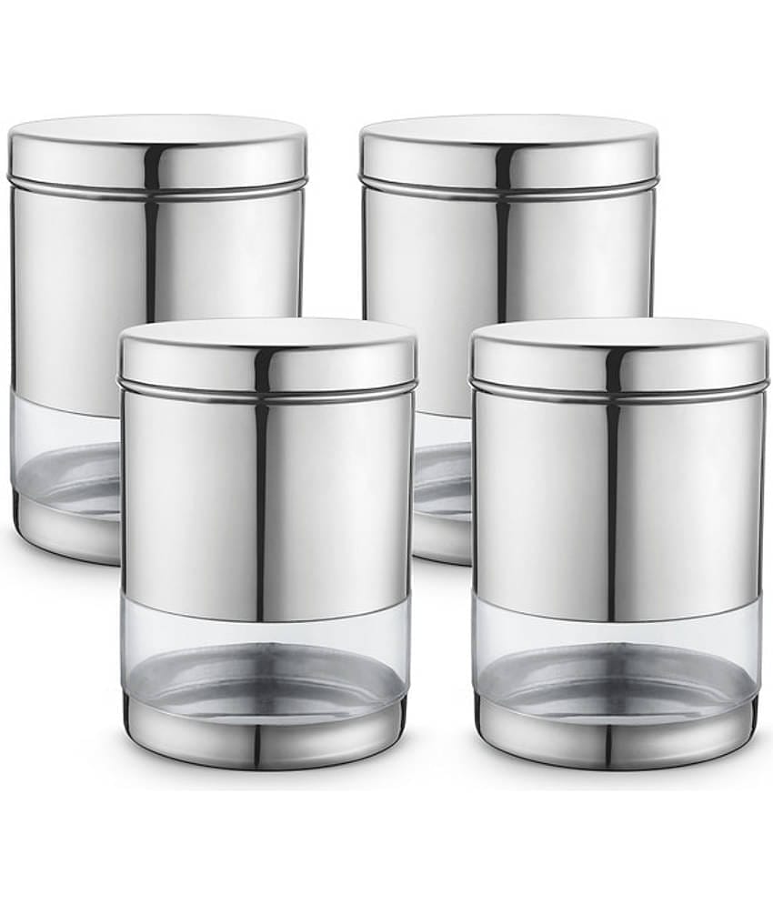 Classic Essentials Sleek Container Steel Transparent Cookie Container ( Set of 4 )