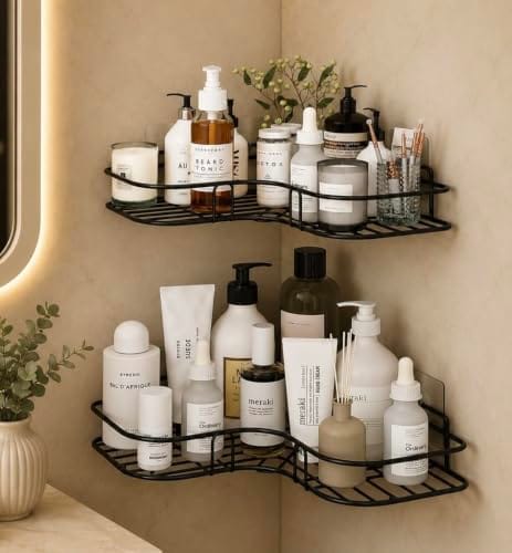 iSTAR Bathroom Organiser Without Drill Bathroom Accessories Set Set of 2 Metal Bathroom Corner Shelf Rack