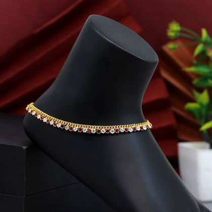 Maroon Color Rhinestone Anklets (ANK924MRN)-Length: 26.00 CM x Width: 0.50 CM / Maroon / Brass With Good Quality Gold Plated