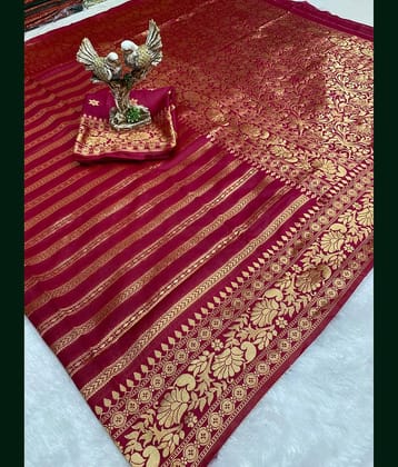JULEE Banarasi Silk Woven Saree With Unstitched Blouse Piece ( Pink )