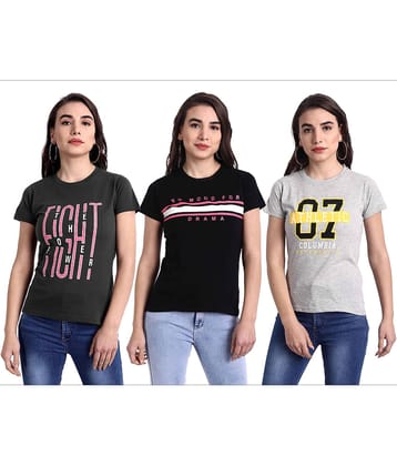Fabflee Women Cotton Printed Regular Fit Round Neck T-Shirt ( Multi Color )