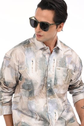 Green Multicolor Digital Printed Drop Shoulder Shirt-S / Multicolor