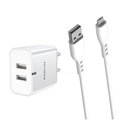 Digimate 2.4A Dual Port 15W Quick Charge With Micro USB Cable (White-DG-ADP-1003)