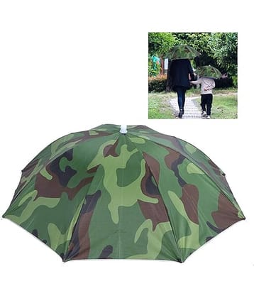 Infispace Headwear Cap Umbrella Army Color Soft Durable, Adjustable Elastic, (21) Size Fits All Ages Plastic Hat Cap Umbrella for Kids, Men/Women and Adults Rain Protection Headwear Hat Umbrella (Army) Pack of 1