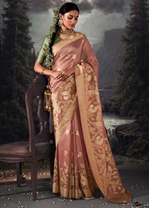 Dusky Pink Woven Banarasi Organza Silk Saree