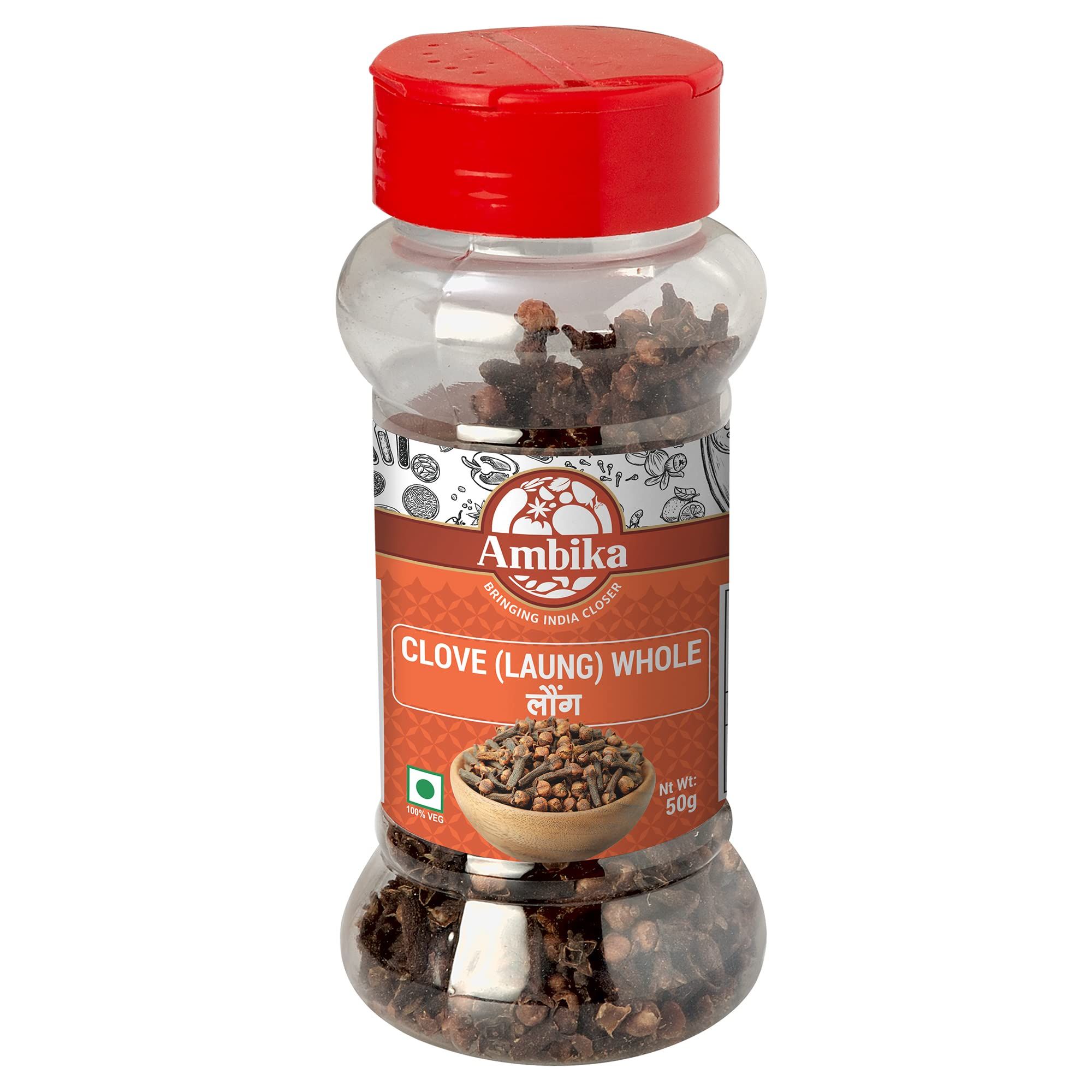 Ambika Clove Whole (Laung) 50g | Aromatic Cloves with No Added Artificial Color, Flavor & Preservatives (Bottle)