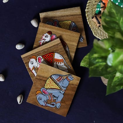 Handpainted Wooden Pattachitra Coasters - Set of 4