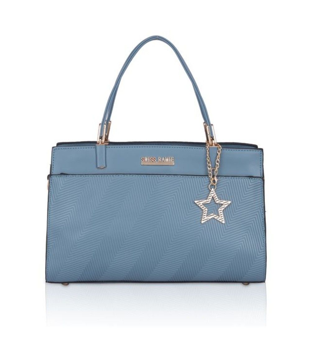 Women's Faux Leather Textured Adjustable Long Belt Handbag (Blue)