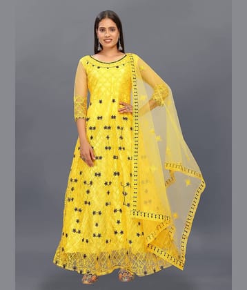 Apnisha Yellow Flared Net Women's Semi Stitched Ethnic Gown ( Pack of 1 )