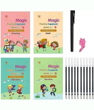 Magic Practice Copybook - (1 Pen + 1 Grip + 4 BOOKS + 10 REFILL) Number Tracing Book - Writing Book