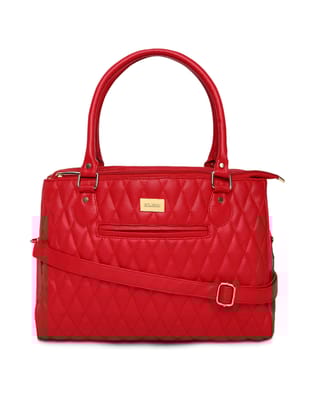 Quilted Vegan Laptop Handbag (L)-Red