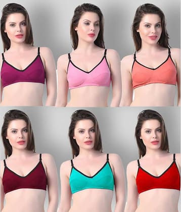 Kiran Enterprises Pack of 6 Cotton Non Padded Women's Everyday Bra ( Multicolor )