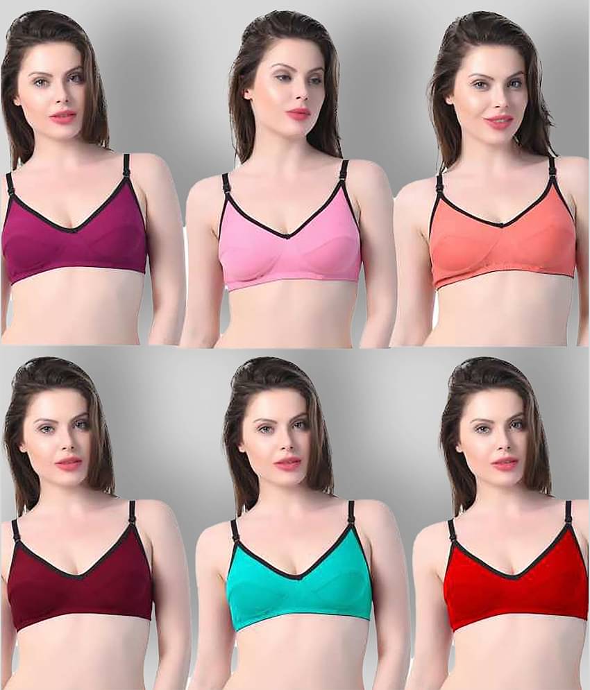 Kiran Enterprises Pack of 6 Cotton Non Padded Women's Everyday Bra ( Multicolor )