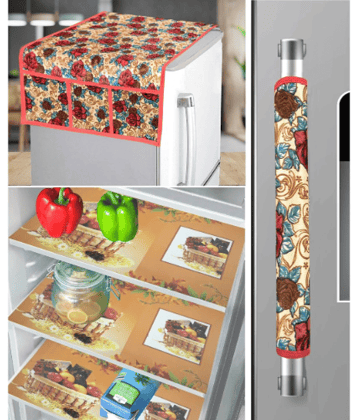Crosmo Polyester Floral Printed Fridge Mat & Cover ( 64 18 ) Pack of 5 - Multicolor